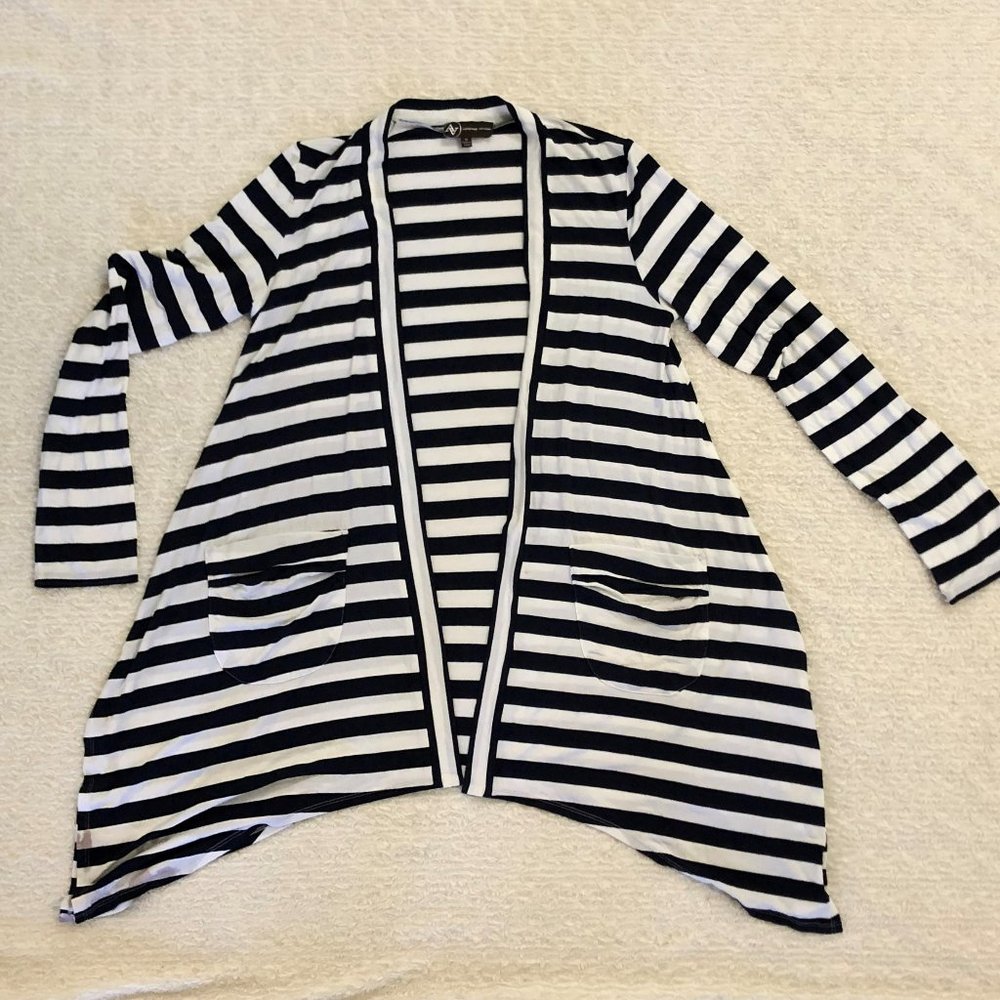 Adrienne Vittadini, Women's, Striped Open Front Cardigan Sweater, Size Medium